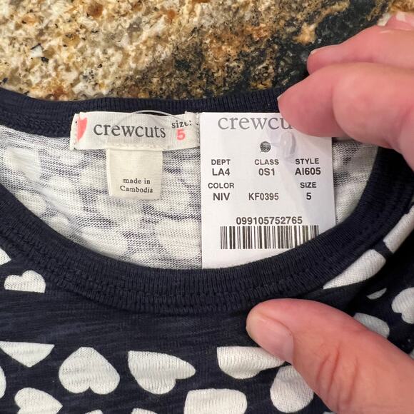 NWT J. Crew Girls' Navy & White W/Hearts & Stripes Ruffle-Front Dress - SIZE 5 - Picture 7 of 9